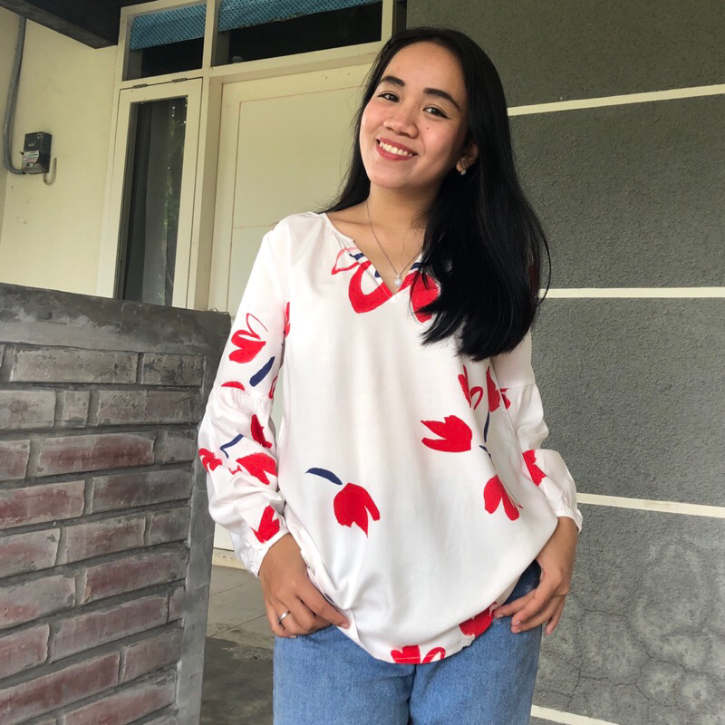 Defect Putih Lukis - Blouse Motif - Blouse Lengan Panjang