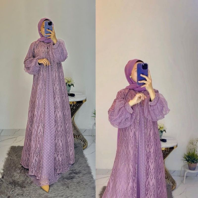 Gamis Ozias Tiara Tangan Balon Motif brukat / Gamis kondangan formal / Gamis MymyFashion