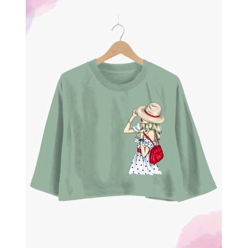 Kaos Crop Oversize Wanita Tangan 3/4