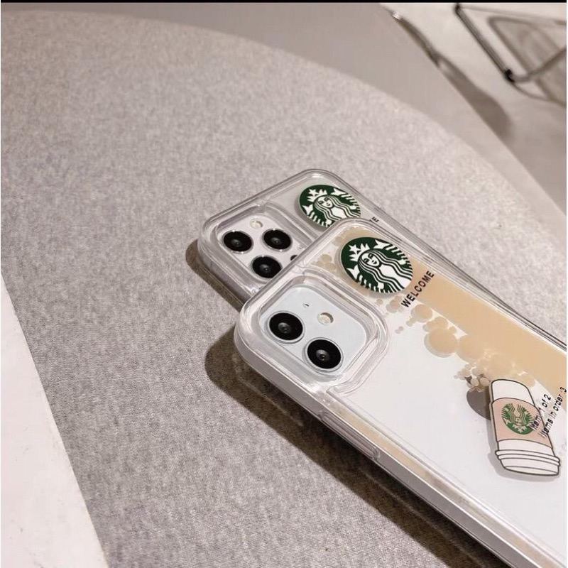 Casing STARBUCKS Iphone 14 pro max 11 12 13 Pro Max Kopi motif coffee starbuck liquid cair IP14Pro PREMIUM Silikon Cover Case Ip13 Transparan