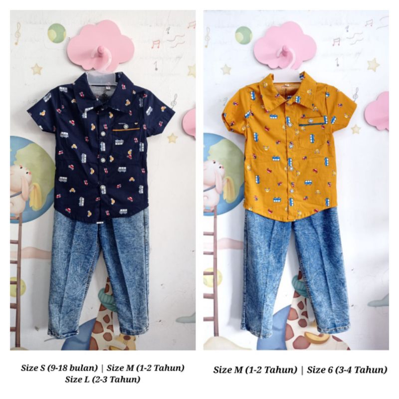 Set Jeans Aison Atasan Kemeja Bawahan Jeans Baju Anak Laki - Laki / Cowok Usia 9 Bulan - 4 Tahun by 