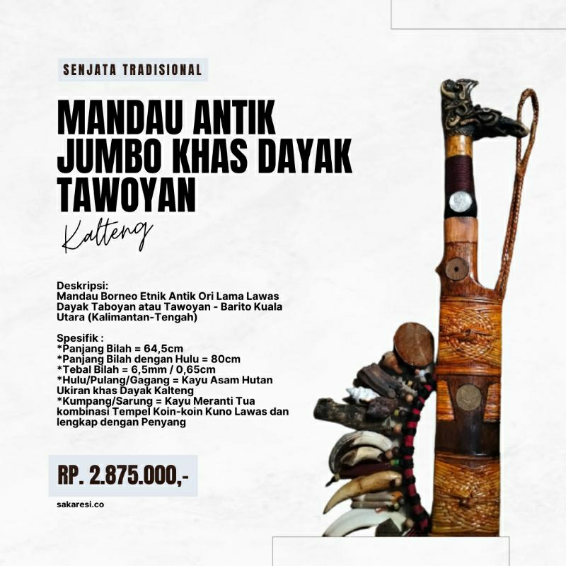 ORI asli Mendau Mandau Kalimantan Dayak Borneo Lawas Penyang Antik Langka