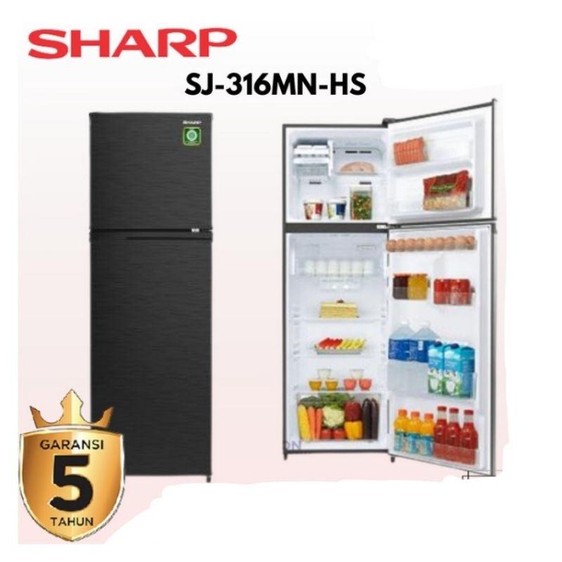 SHARP Kulkas 2 Pintu 256L Low Watt SJ-316MN HS Kirei SJ316MN 316MN