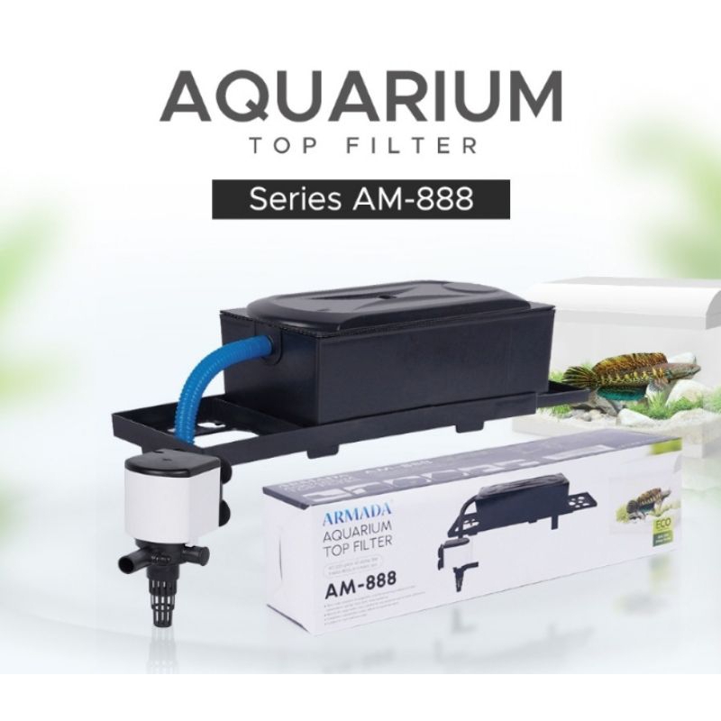 Top Filter Aquarium Armada AM-888 box sedang + mesin 1800A free kapas sutra merah