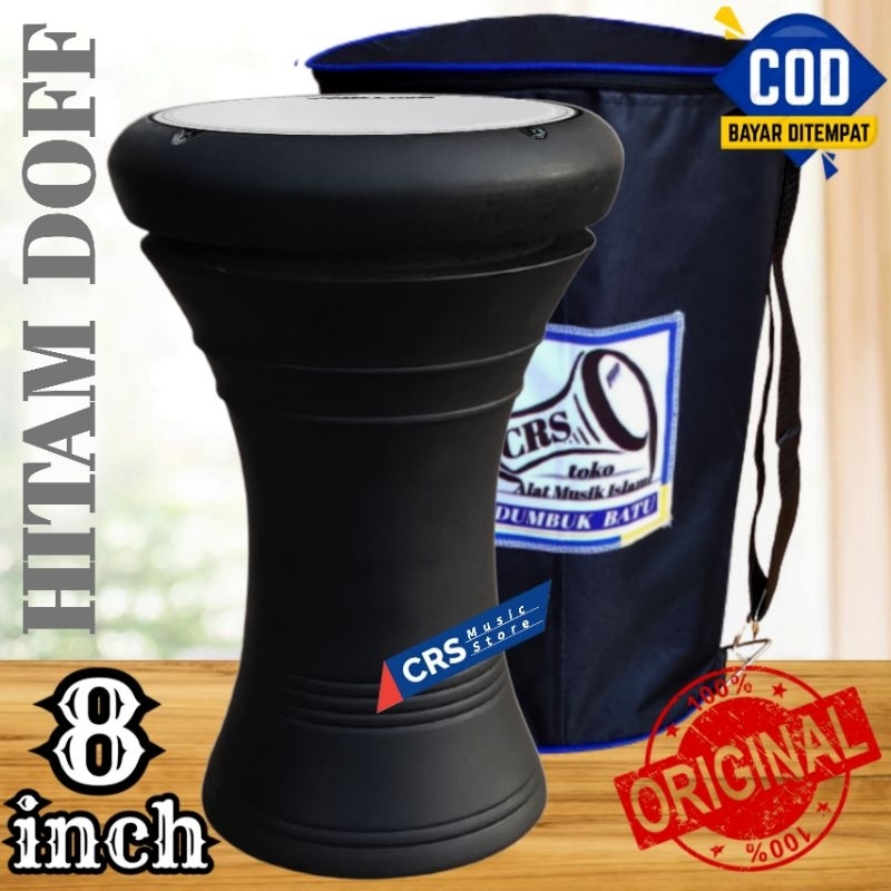 Darbuka Kayu Gendang 8 inch Hitam Dof Rolling Putih
