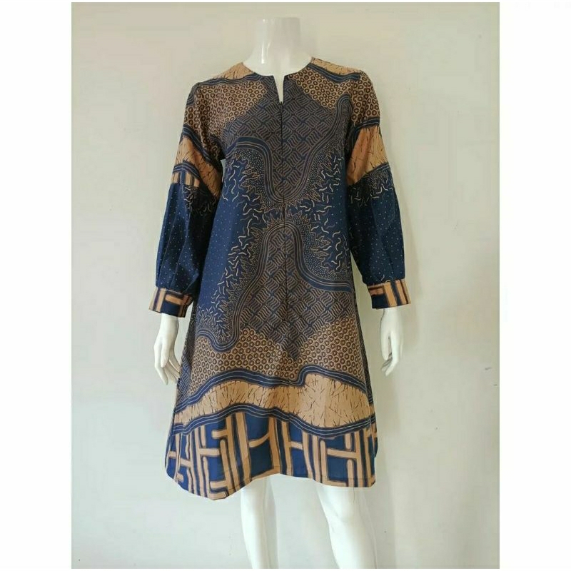 tunik batik modern wanita lengan balon motif abstrak