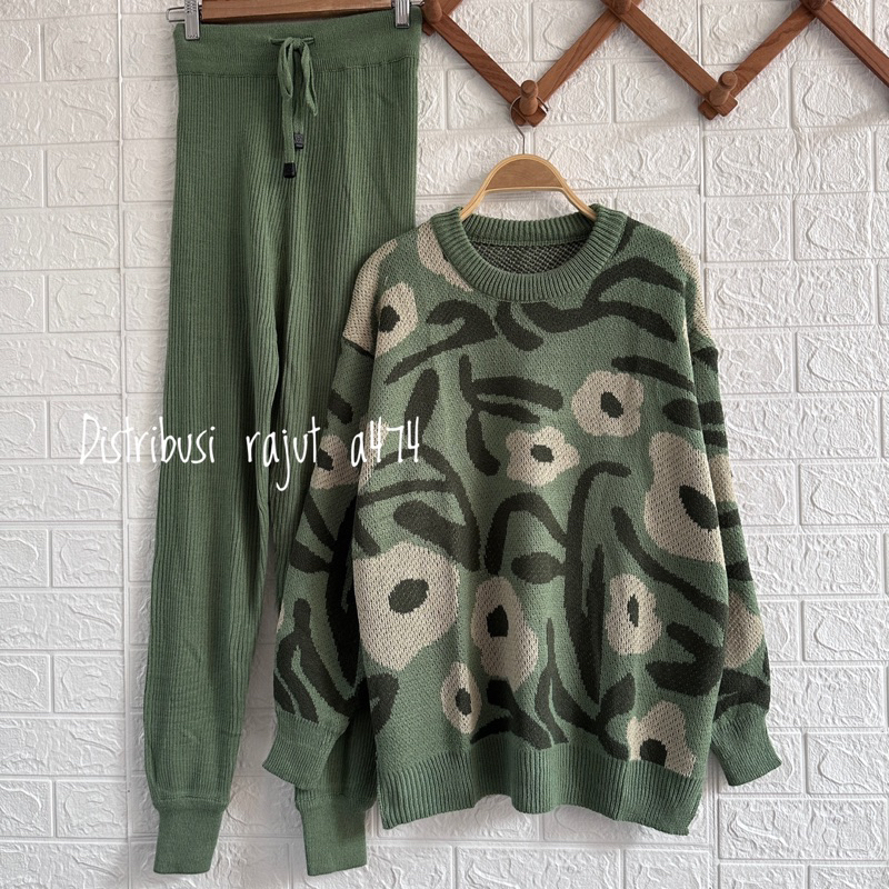 ONESET SWEATER TASYA CLAIRE BUNGA SETELAN CELANA KULOT JOGGER WANITA