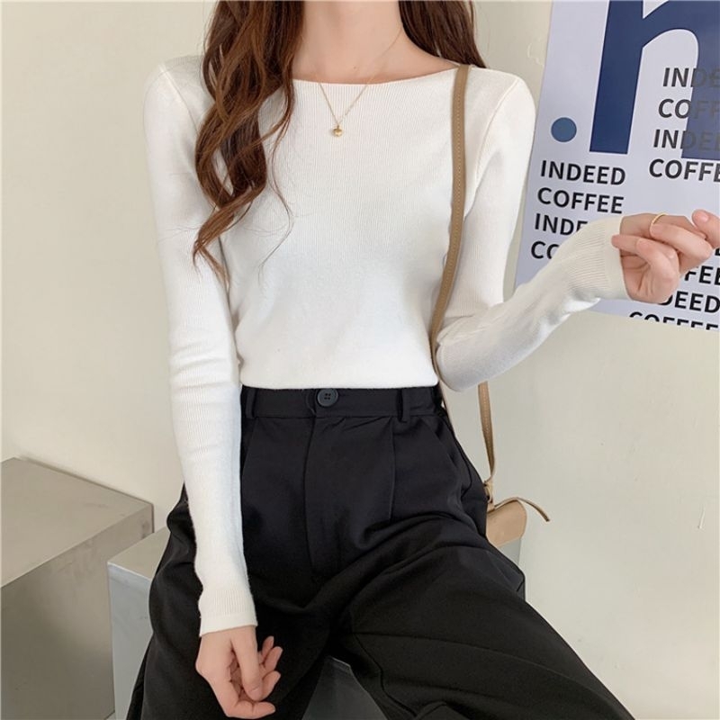 Atasan Rajut Importt Wanita Knitwear Fashion Korean Crop Long Sleeve Knit Top Atasan Crop Atasan Korean Style Wanita