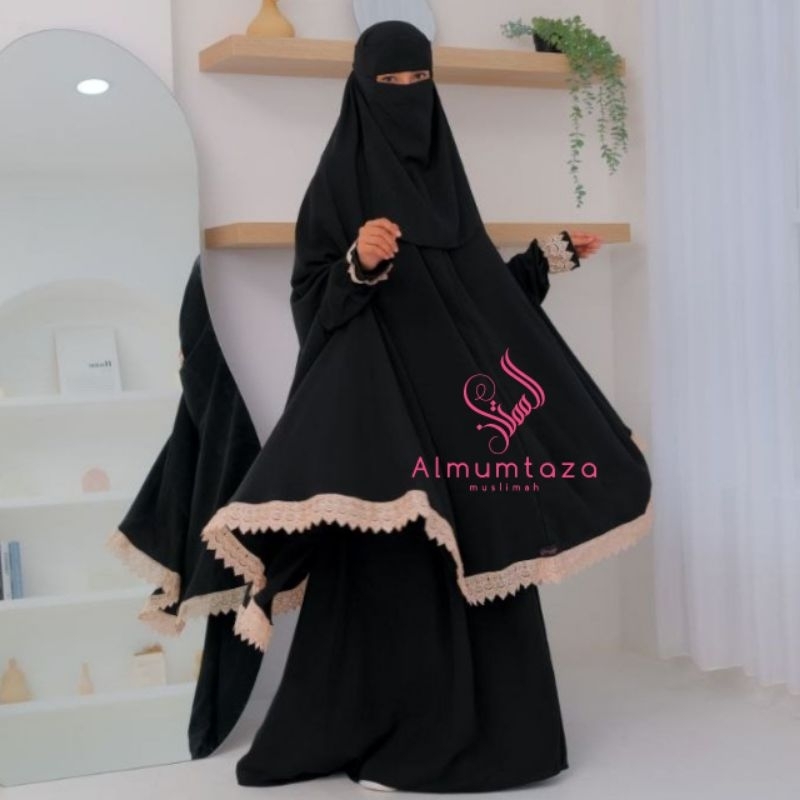 (khimar + rok) lu'lu set woolpeach luxury - Almumtaza Muslimah