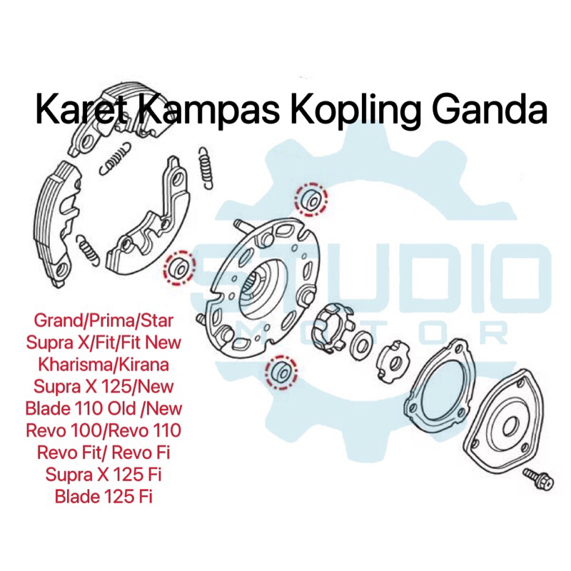 22804GB2880 / 22804KWW742 KARET KAMPAS GANDA HONDA GRAND SUPRA KARISMA REVO BLADE 22804-KWW-742