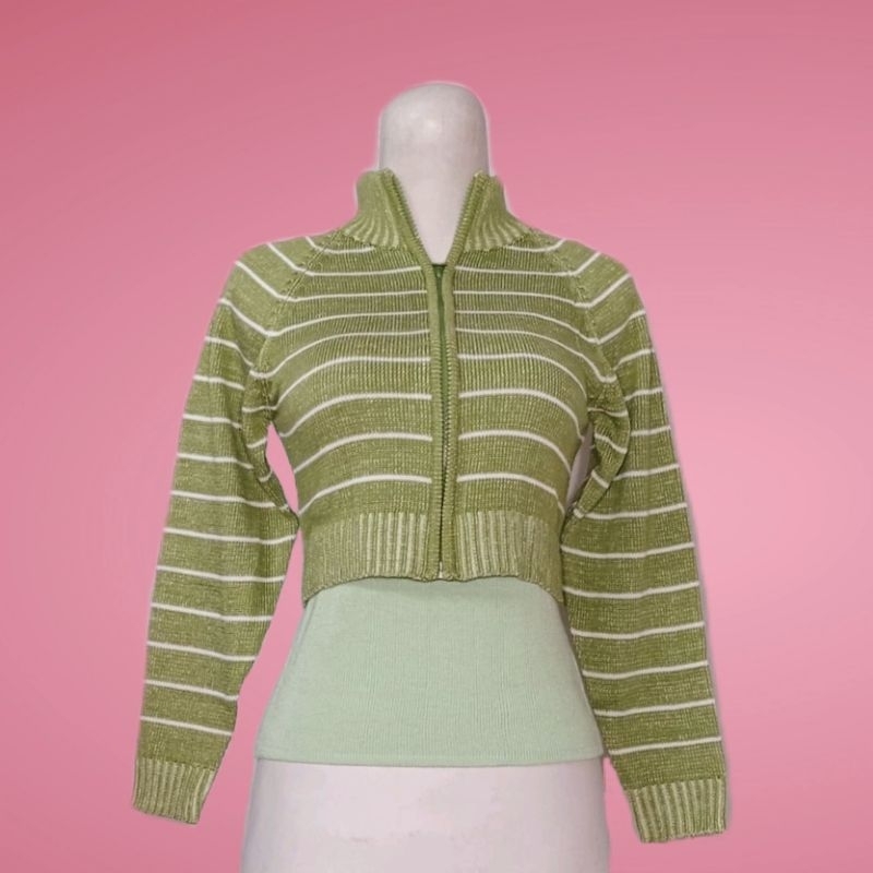 Atasan Crop Top Zipper Wanita/ Jaket Resleting Crop Top Knit/ COD