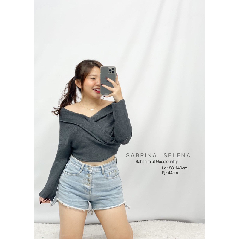 BLOUSE SABRINA WANITA CEWEK RAJUT SELENA FASHION LENGAN PANJANG