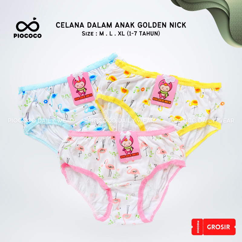 6 PCS Celana Dalam Anak Perempuan Renda Golden Nick SA043 CD Balita Cewek 2-9 Tahun Lucu Katun Murah