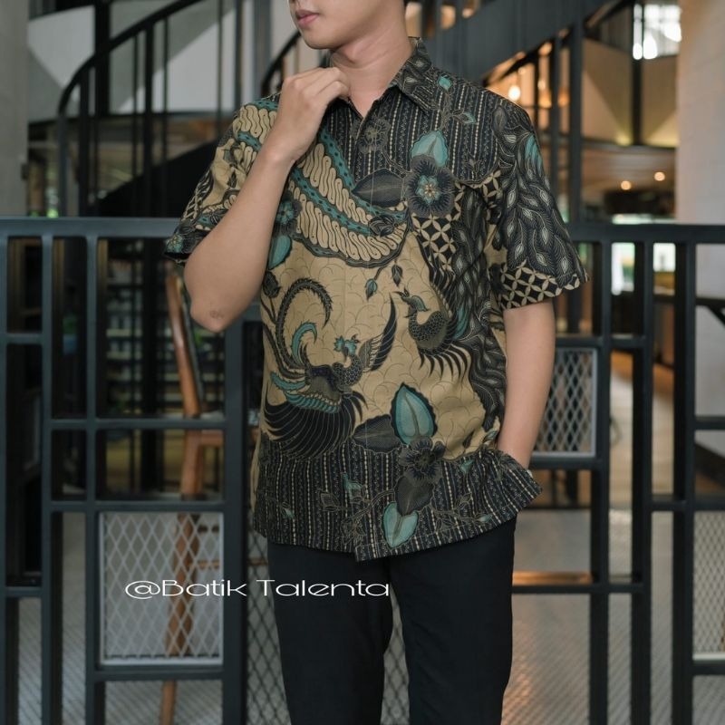 batik merak abu pendek katun halus furing