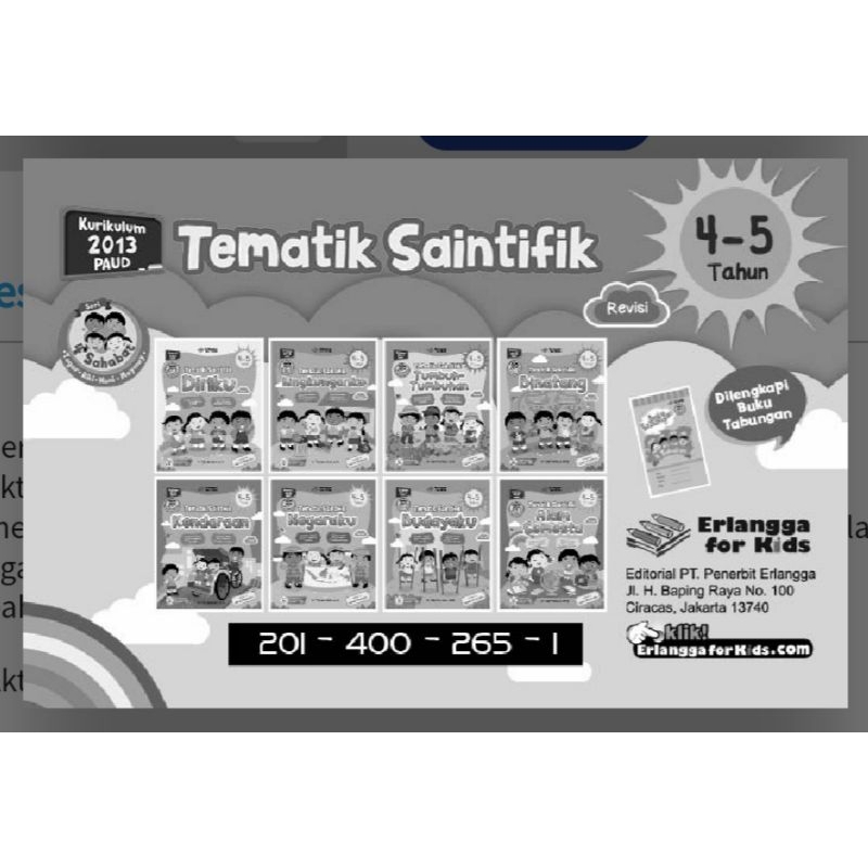 Paket Seri 4 Sahabat Tematik Saintifik 4-5 Tahun Erlangga