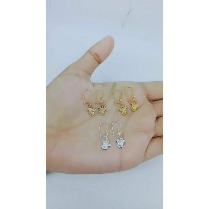 anting kait anak mickey mouse polos/perak asli silver 925 lapis emas/perhiasan fashion anak terbaru