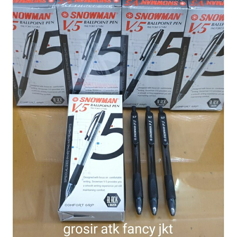 

( 12 buah ) Pulpen Pen Pena Ball Pen Ballpoint Bolpen Snowman V5 Fine Point 0.7 mm Clicker Cetrek