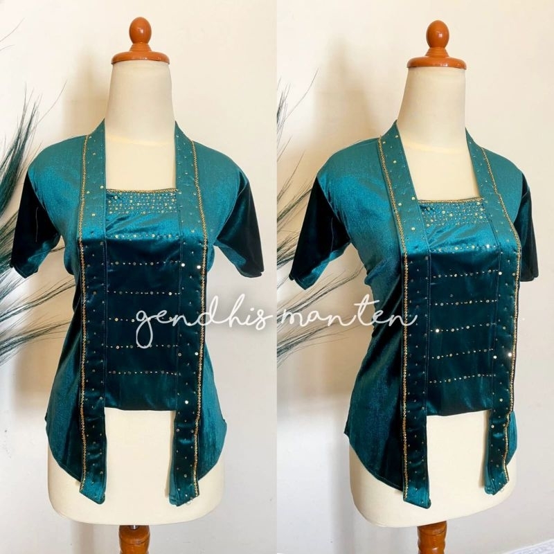Kebaya Kutubaru, Payet - Lengan Pendek / Warna Hijau Botol