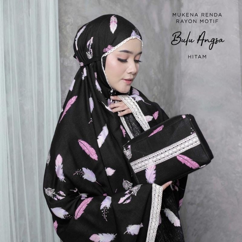 MUKENA DEWASA KATUN RAYON MOTIF BULU ANGSA HITAM