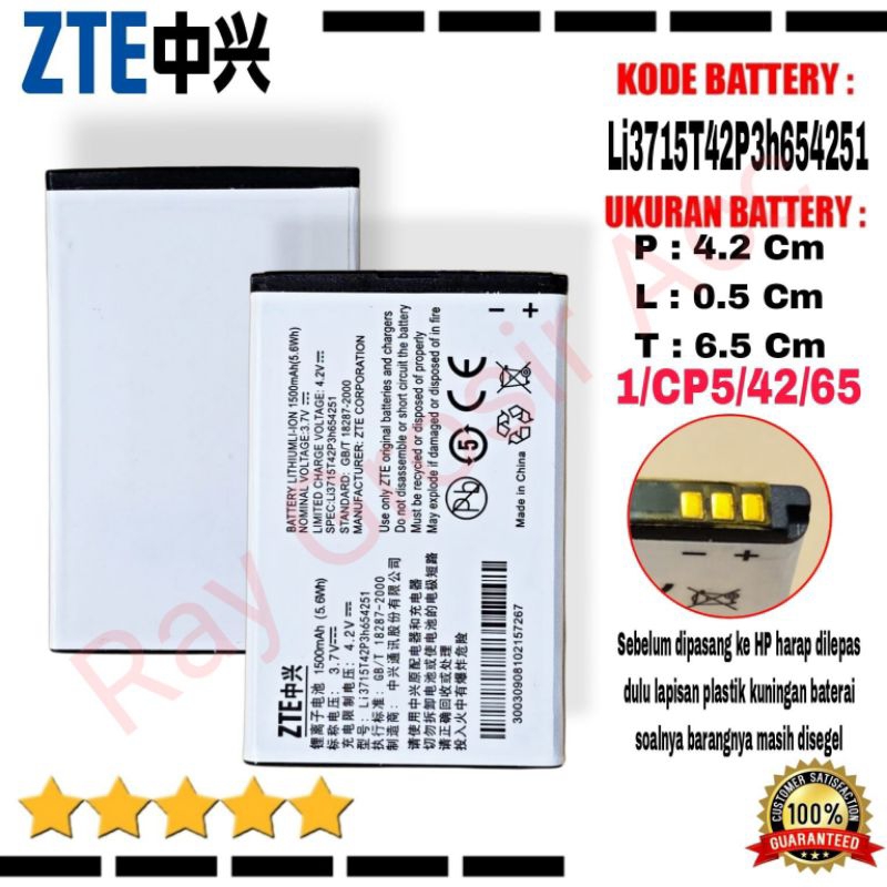 Baterai Original Modem ZTE MF30 MF60 MF61 MF62 MF65 M80 AC30 AC33 Li3715T42P3h654251