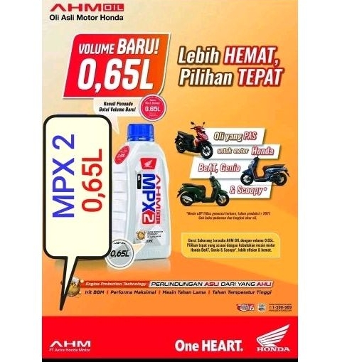 OLI MESIN MPX 2 MPX2 KECIL 0.65L KHUSUS HONDA GENIO BEAT SCOOPY TERBARU ORISINIL AHM ORIGINAL