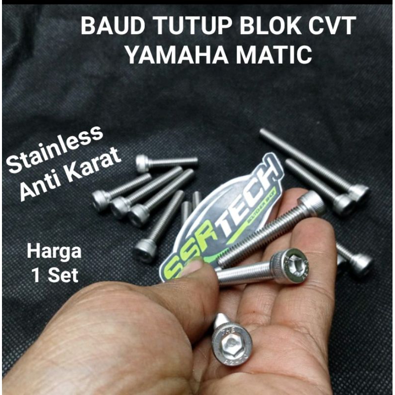 1 SET BAUD BAUT TUTUP BLOK CVT YAMAHA MATIC MIO XEON FINO STAINLES KUNCI L DAN STANDAR KUNCI T8