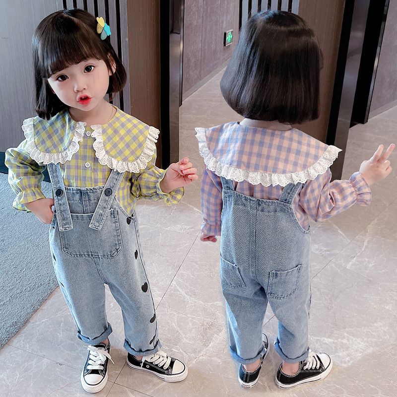 [1-5T] Setelan Set Anak Perempuan Overall Jumpsuit Panjang JEANS katun POLKADOT Mice rabbit / SETELAN OVERALL JUMPSUIT JEANS POLKADOT IMPORT