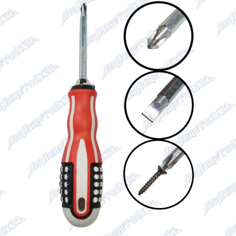 OBENG USA AMERIKA 2 WAY 2 in 1 GAGANG KARET BB BOLAK BALIK PLUS MINUS ( + ) ( - ) 4&quot; IN INCH OBENG KEMBANG SERBAGUNA AMERICAN