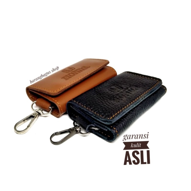 Dompet Gantungan Kunci Kulit Asli Include Slot STNK + Uang kertas Mobil Motor Logo Honda (Garansi 100% kulit asli)