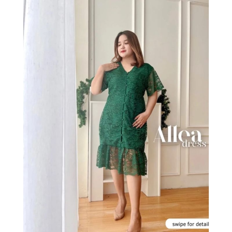 Allea lace dress - dress pesta brokat - brokat dress - gaun pesta ala korea - jumbo dress - big size