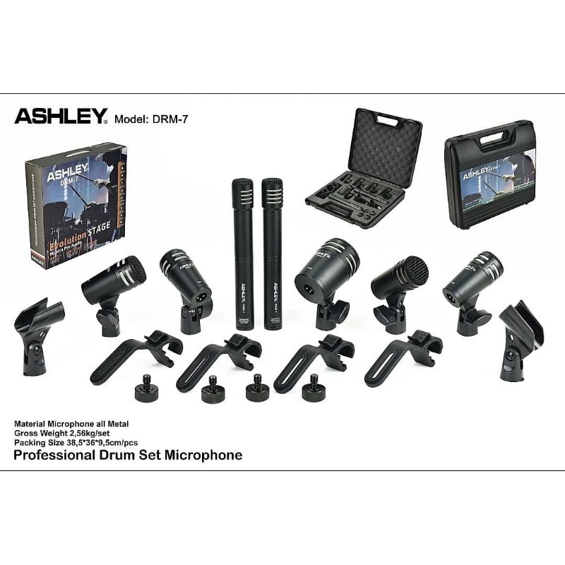 Mic Drum Ashley DRM 7 Mic Drum + Bracket Professional Drum Set Microphone Ashley Original TERBAIK