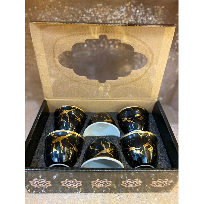 CUCING MOTIF ARABIC MARBLE / CUP ESPRESSO / SYAHI / GAHWA / CANGKIR SET ISI 6