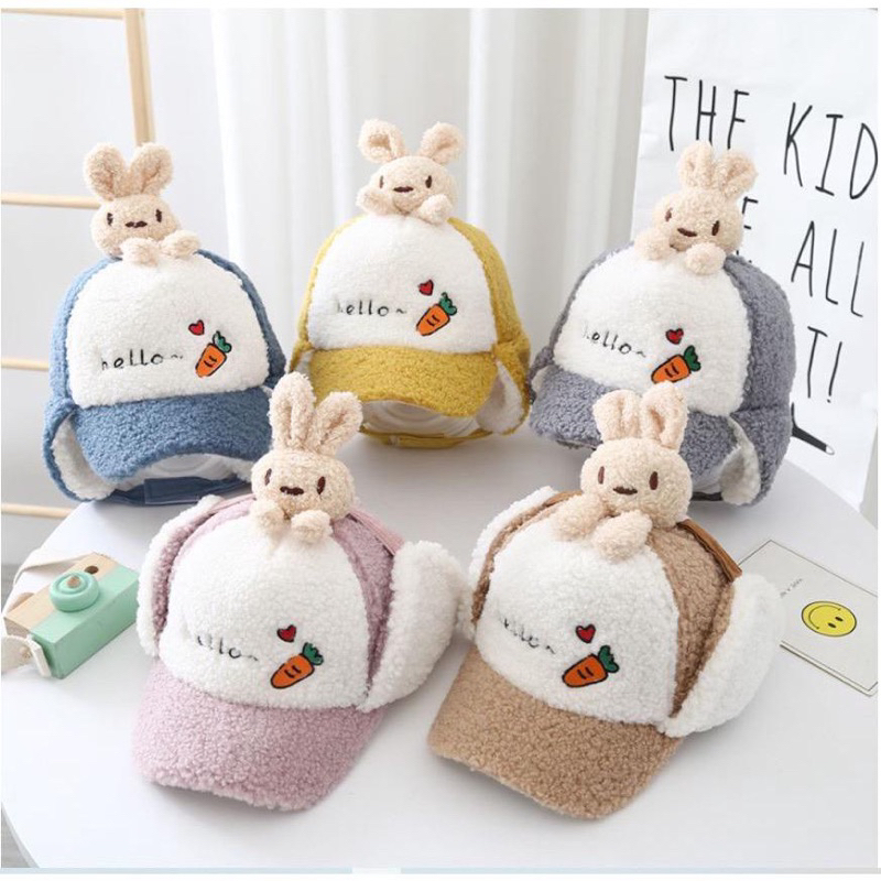 Topi Hangat Bulu Anak Kupluk Kelinci Bunny Premium