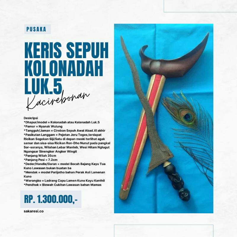 Keris Sepuh Wingit Kalanadah Kolonadah Luk 5 Cirebon Tua Lawas Antik Langka Mendak Perak