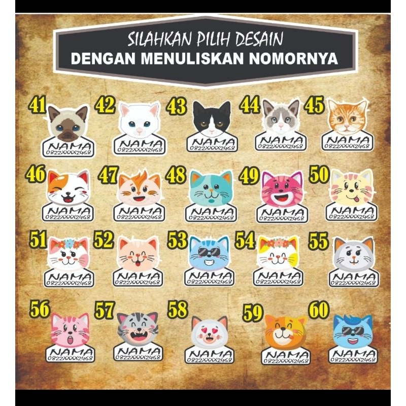 kalung kucing kulit custom nma dan bentuk akrilik hologram