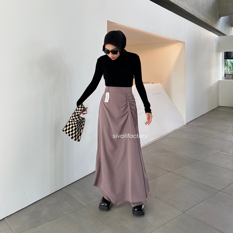 SIVALI Roxen Skirt 801 - Polyester Skirt Anti Kusut - Maxi Korean Loose Skirt - Rok Wanita