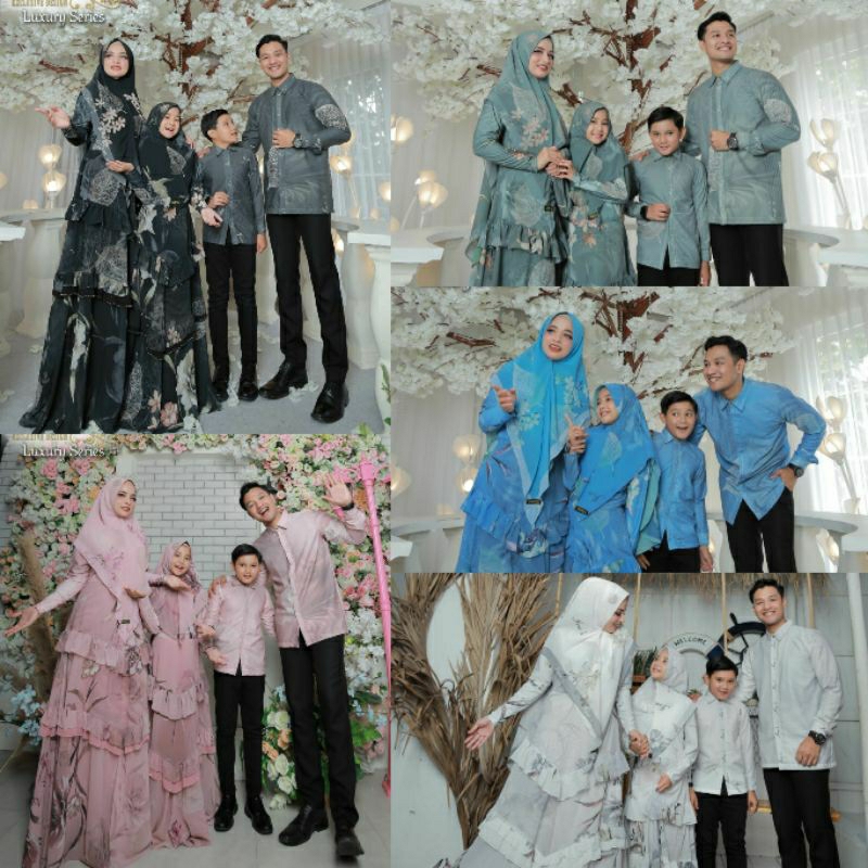 Gamis Kouple Luxury Ayah Ibu Anak Berbahan Ceruty Jersey Motif Bunga by Ivas Production Sarimbit