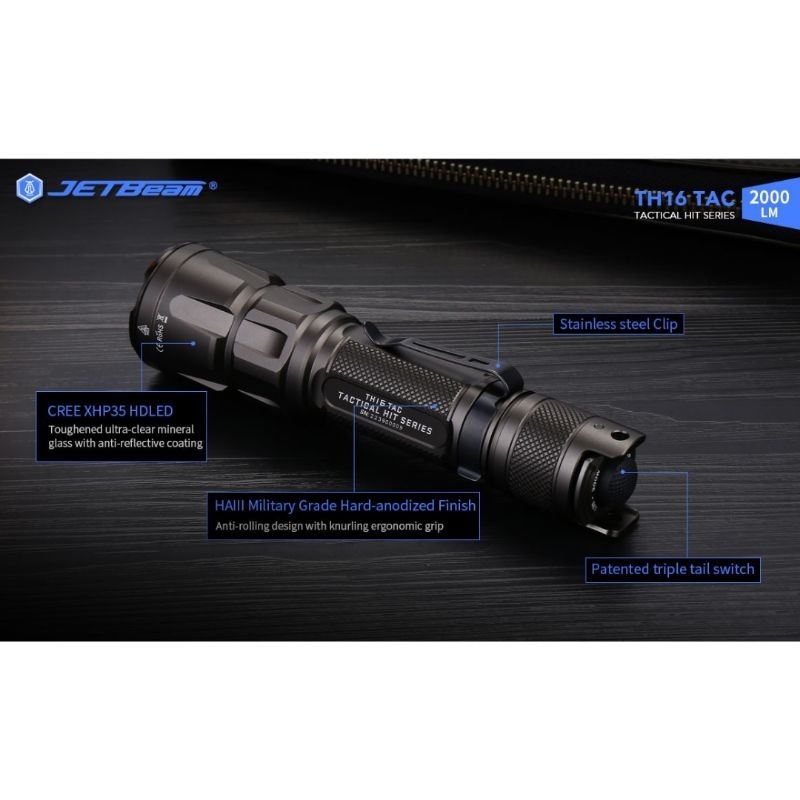 JETBeam Senter LED CREE XHP35 HD Tactical USB Rechargeable 2000 Lumens - TH16 TAC