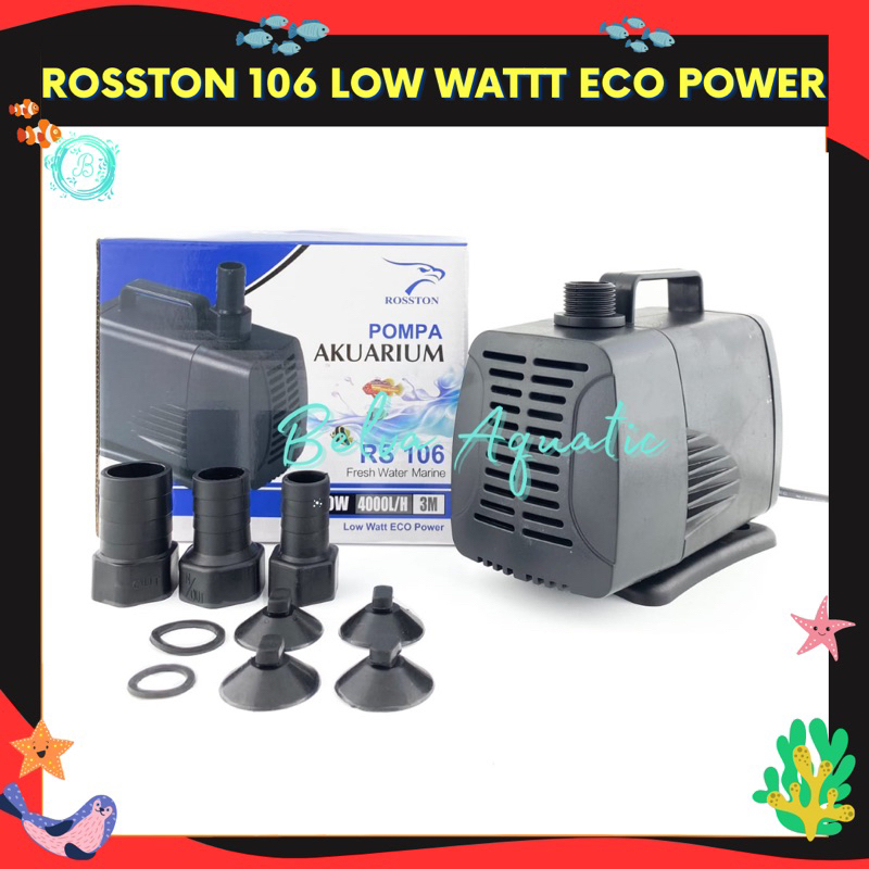 ROSSTON RS 106 LOW WATT ECO POWER Hemat Daya Listrik Pompa Air Celup Aquarium Ikan Hidroponik Kolam Aquascape Hidroponik RS106 Submersible Water Pump