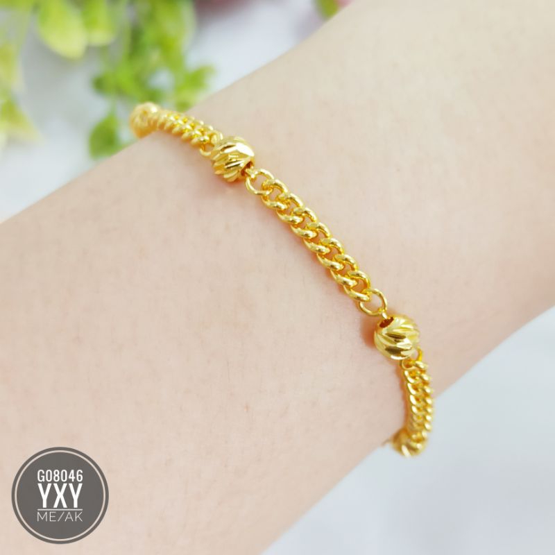 Gelang yaxiya rantai biji lada ukir warna 24k gold G08046
