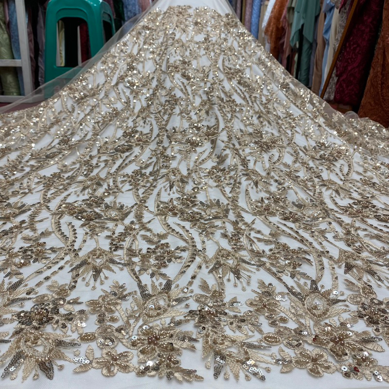 PROMO… Kain tulle bordir full payet soroskin jepang/bahan gaun pengantin dress,gamis,gaun,kebaya