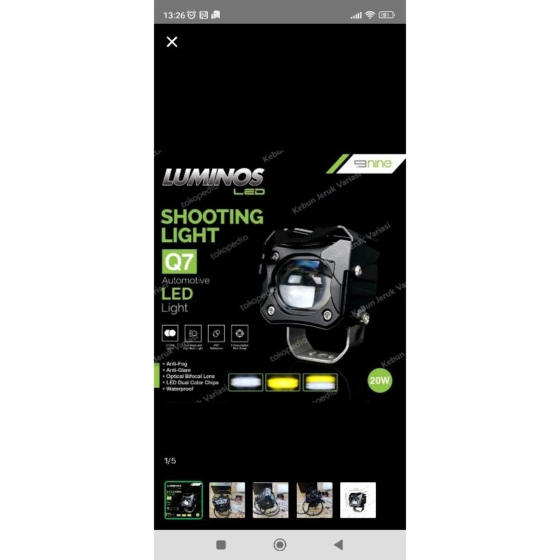 Lampu tembak Q7 nine luminos 2 warna putih dan kuning