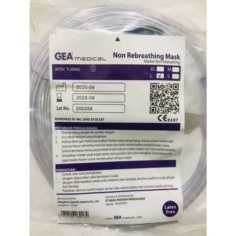 Masker Oxygen NRM - GEA - Non Rebreathing - NRM