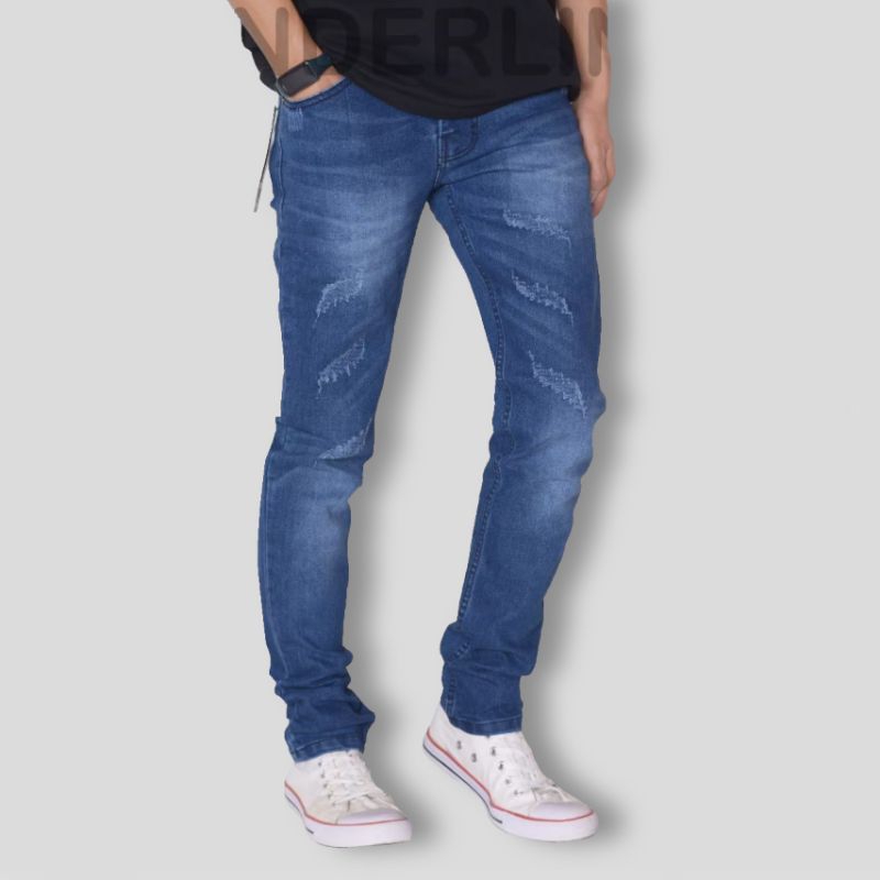 Celana Panjang Jeans Sobek Slimfit Pria Pants Jins Robek Model Pinsil Laser Bikers