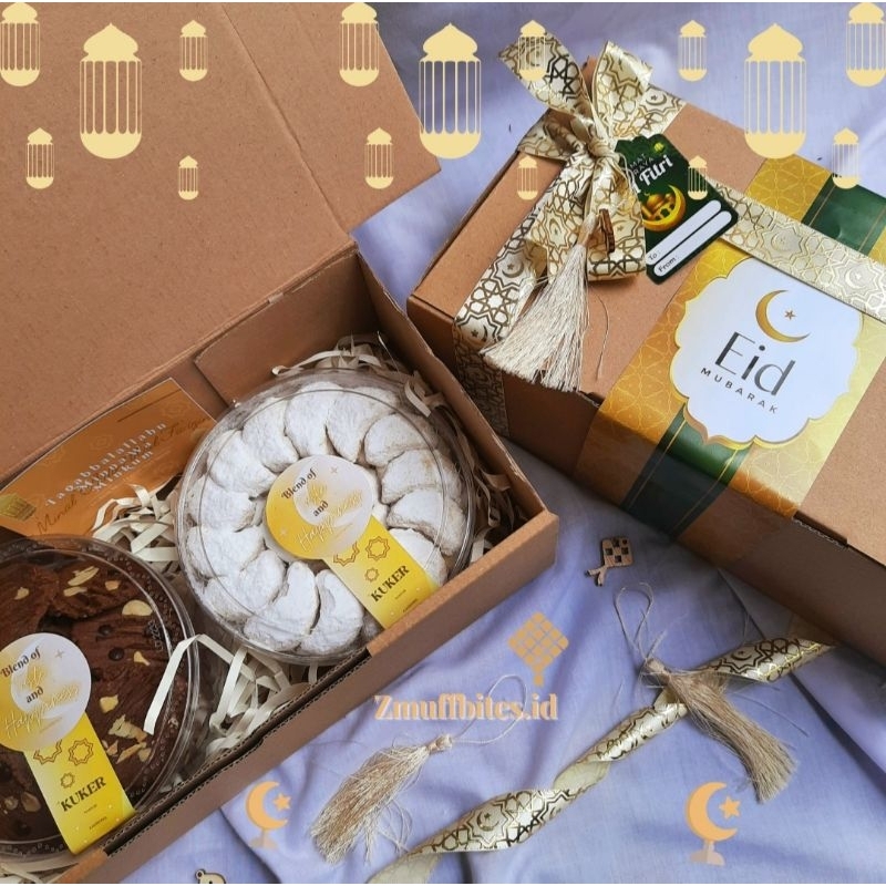 

ZMUFF BITES hampers kue kering lebaran|ied mubarak|free greeting card+pita