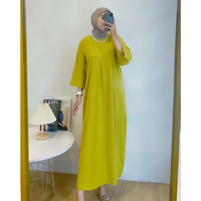 Daster Wanita Crinkle Polos Nimas Long Dress Jumbo Model Tangan 3/4 Busui