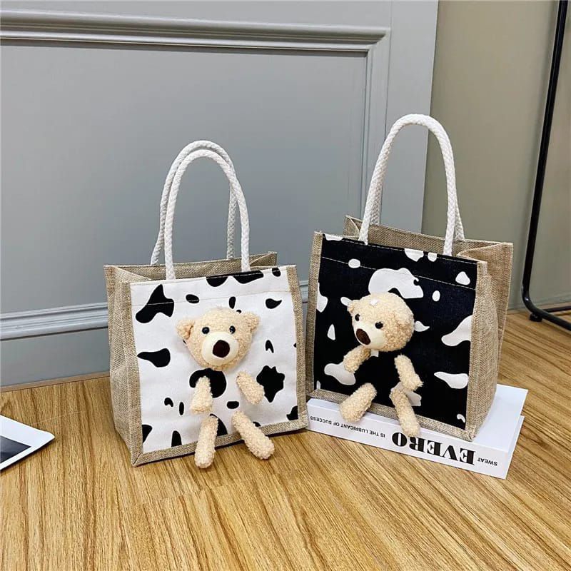 Tas Totebag Beruang Gemoy dan Tas Pinggang Boneka Beruang Lucu Tote Bag Waistbag