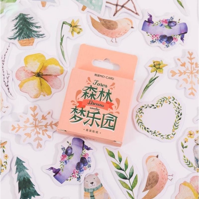 

KIYOWO 46PCS FOREST DREAM DECO DIY SCRAPBOOK STIKER JURNAL DIARY PLANNER KOTAK