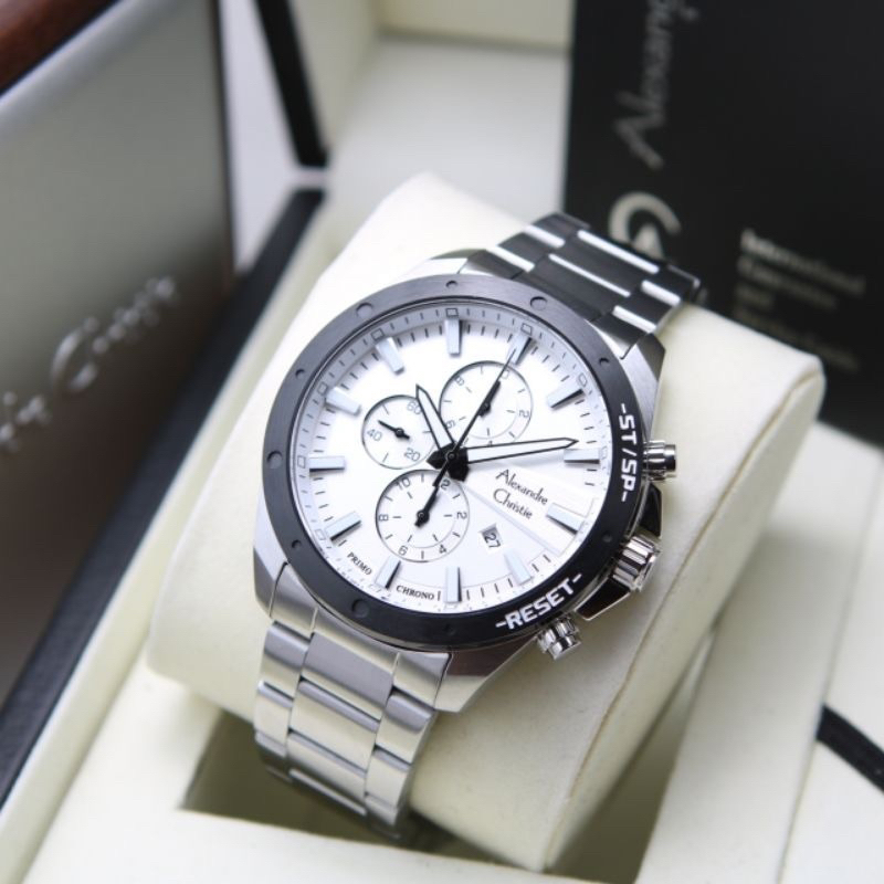 Jam tangan Alexandre Christie AC 6669 chrono rantai stainless steel