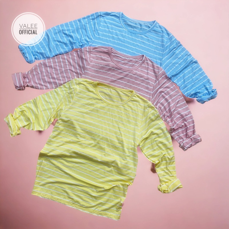 Kaos Stripe Small Series Lengan Panjang Wanita Cotton Spandex